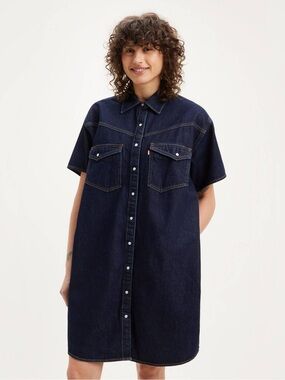 Levi's Dark Blue Denim Western Shirt Dress